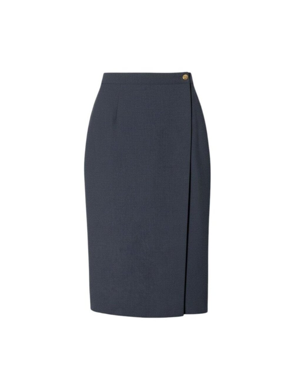 Gucci Vintage Wrap Skirt GG Gold Button Dark Gray Wool 42